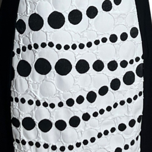 Joseph Ribkoff Dress Womens 8 Black White Panel Sheath Polka Dot Sleeveless Fun - Picture 5 of 6